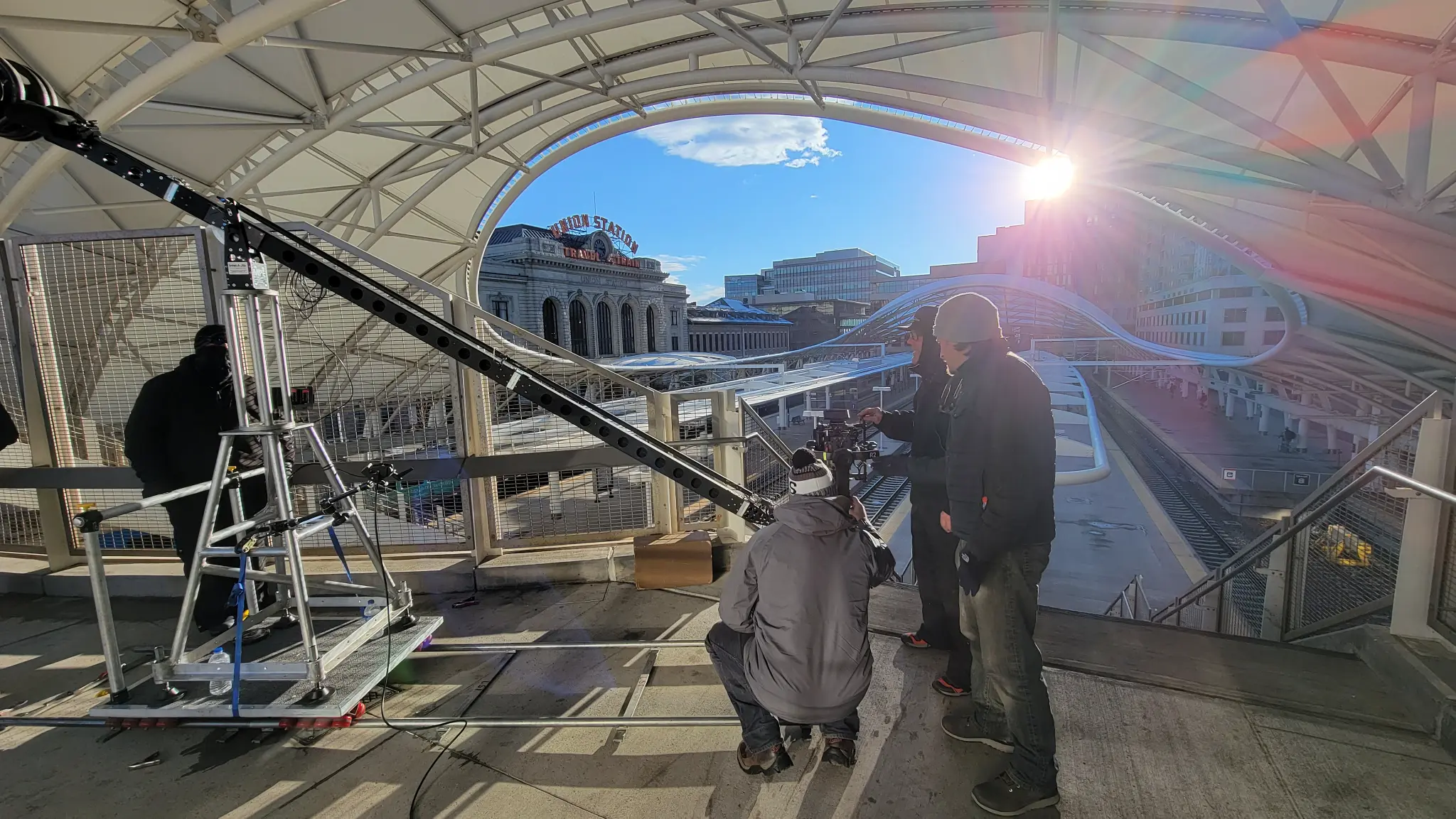 Video production team on location for commercial shoot